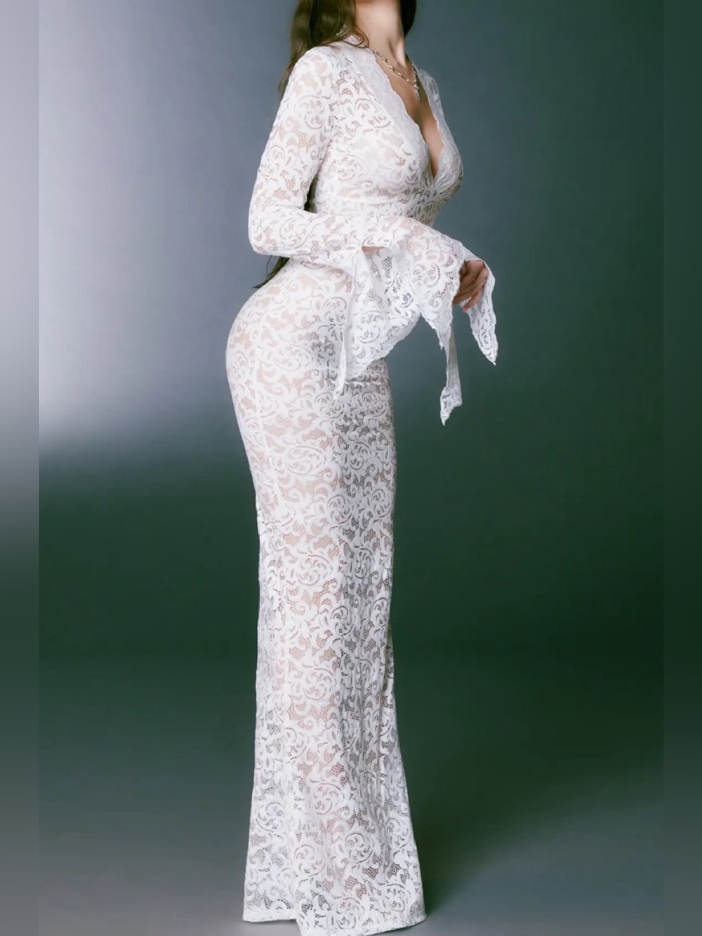 I.AM.GIA White Lace V-Neck Maxi Dress